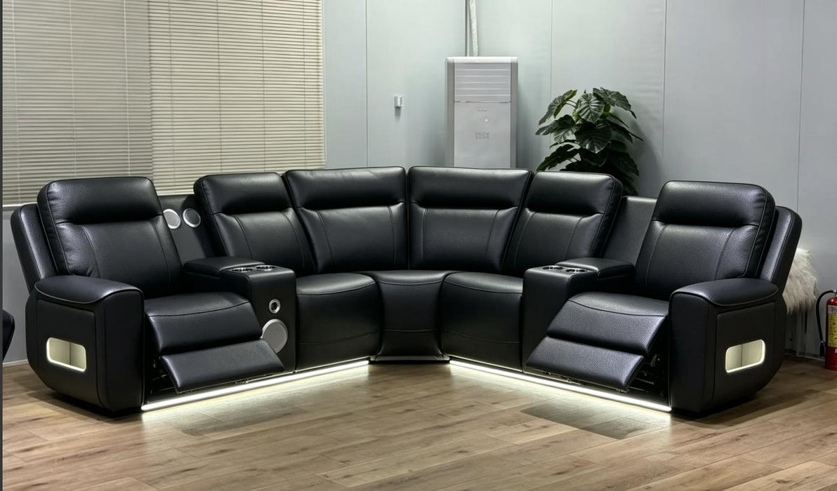 Rojas 3-Piece Dual Power L-Shaped Sectional Sofa with Bluetooth Black