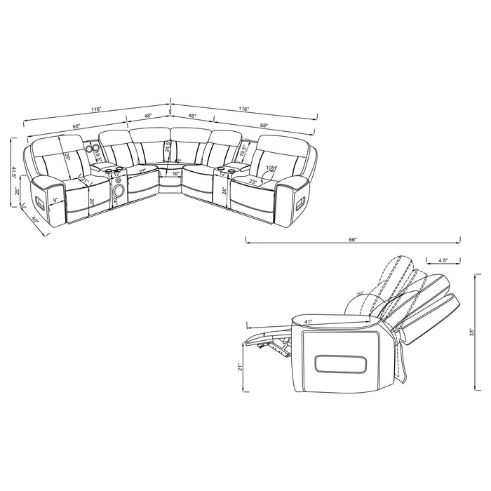 Rojas 3-piece dual power L-shaped sectional sofa with Bluetooth in black by CoasterEveryday
