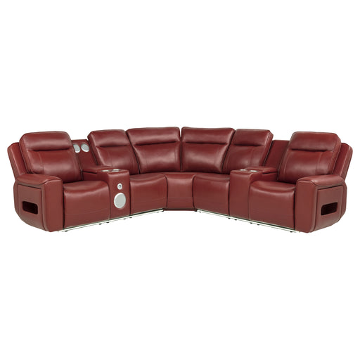 CoasterEveryday Rojas 3-piece red dual power reclining L-shaped sectional with Bluetooth controls