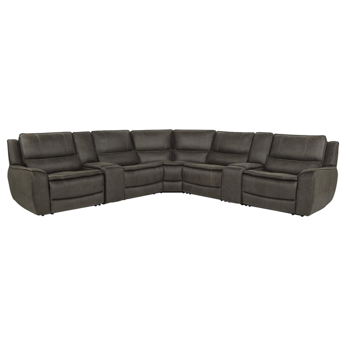 Marcell 7-piece L-shaped power reclining sectional with dual consoles in grey by CoasterEveryday