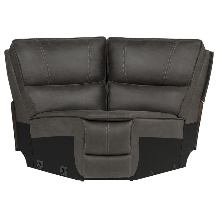 CoasterEveryday Marcell 7-piece grey L-shaped power reclining sectional with dual consoles