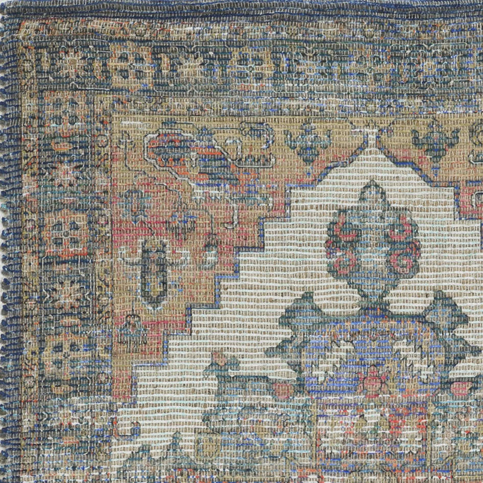 7' x 12' Hand Woven Traditional Medallion Indoor Area Rug - Blue Orange