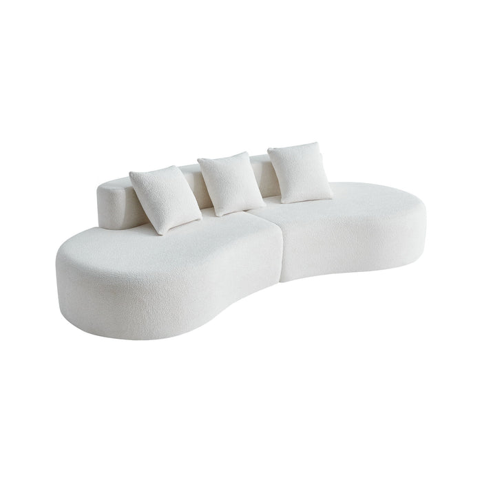Giga white curved boneless sofa with five seats, high-density foam filling, in a modern living room setting