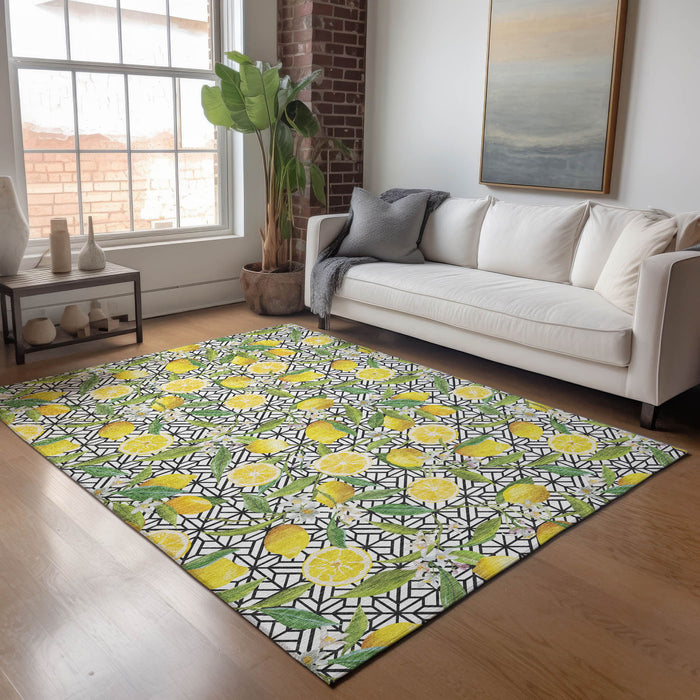 10' X 14' Boical Leaves Washable Area Rug With UV Protection - Yellow