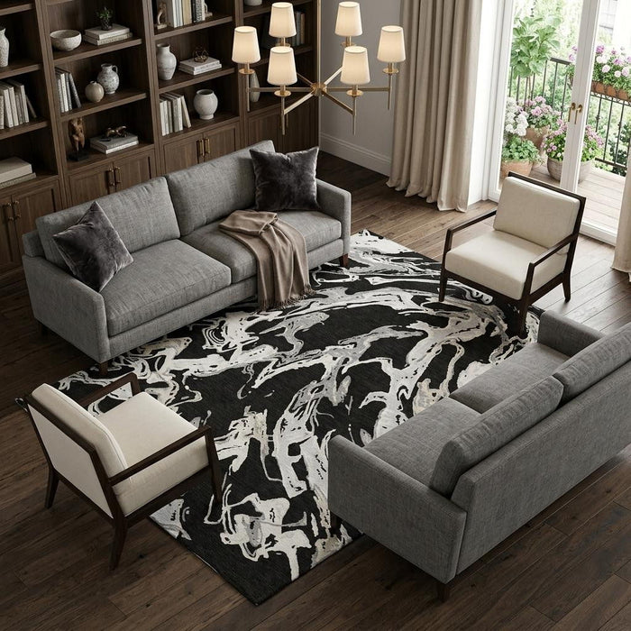 10' X 14' Abstract Washable Area Rug With UV Protection (681221) - Black / Ivory / Gray