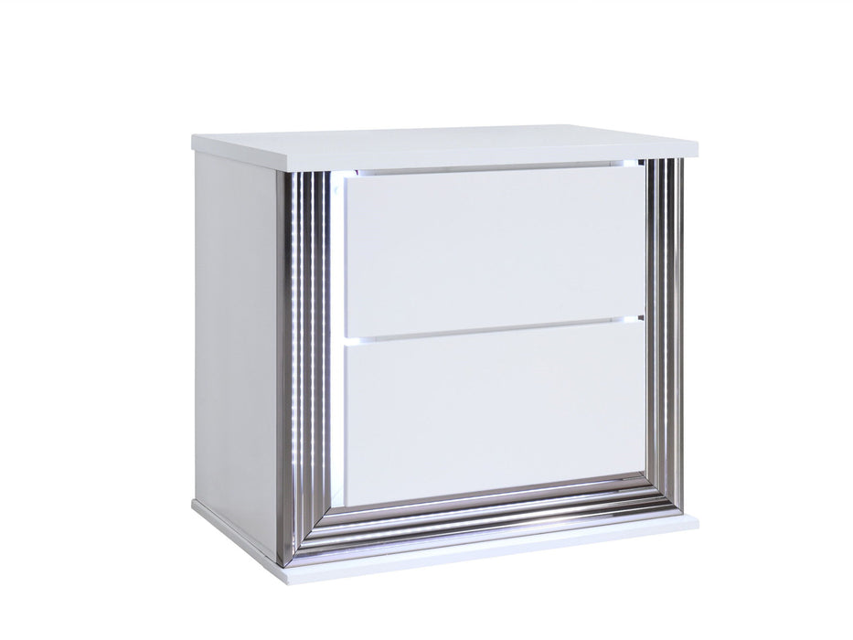 25" Solid And Manufactured Wood Lighted Two Drawer Nightstand - White