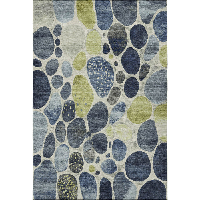 10' X 14' Geometric Washable Area Rug With UV Protection (710364) - Denim Blue / Lime Green / Ivory