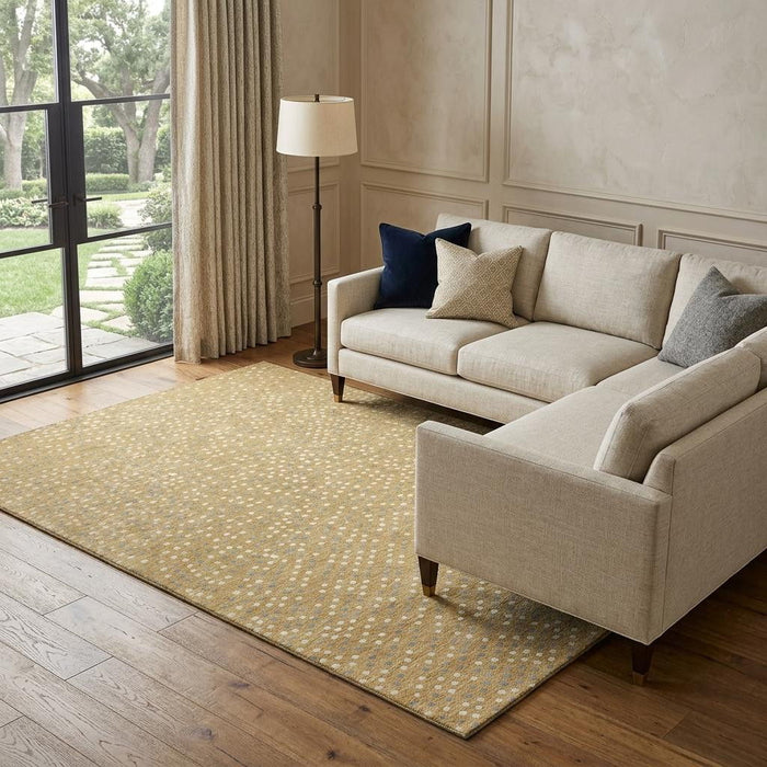 10' X 14' Polka Dot Washable Area Rug With UV Protection (680163) - Gold / Ivory / Gray