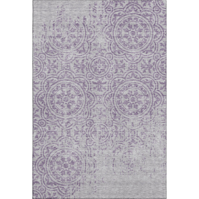 9' X 12' Medallion Washable Area Rug With UV Protection - Lavender / Ivory