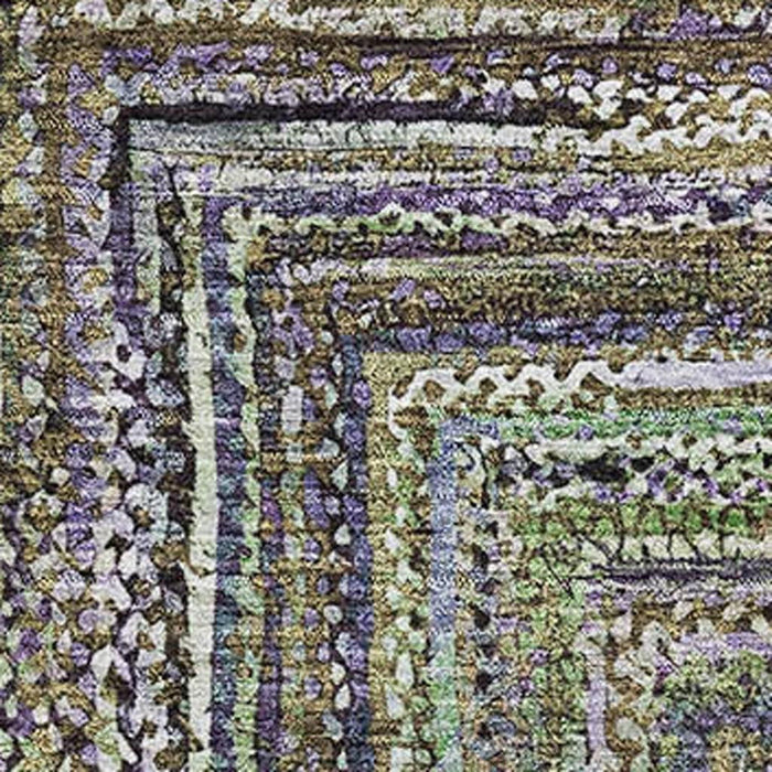 10' X 14' Geometric Washable Area Rug With UV Protection (699244) - Olive Green / Lavender