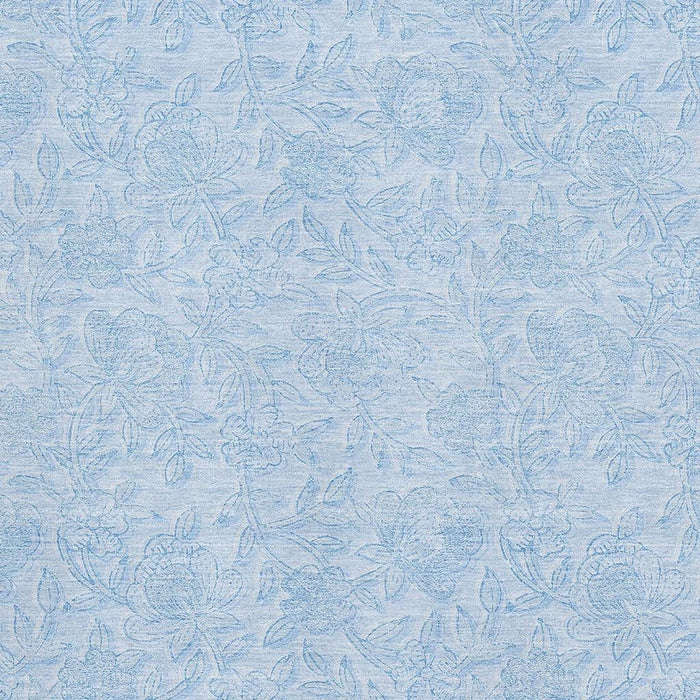 10' X 14' Floral Washable Area Rug With UV Protection - Sky Blue / Ivory