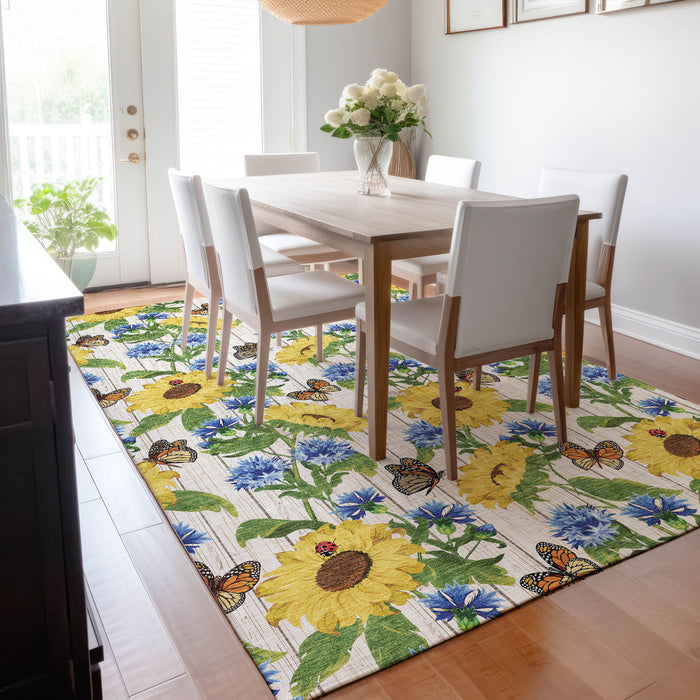 10' X 14' Cottage Geometric Washable Area Rug With UV Protection - Yellow