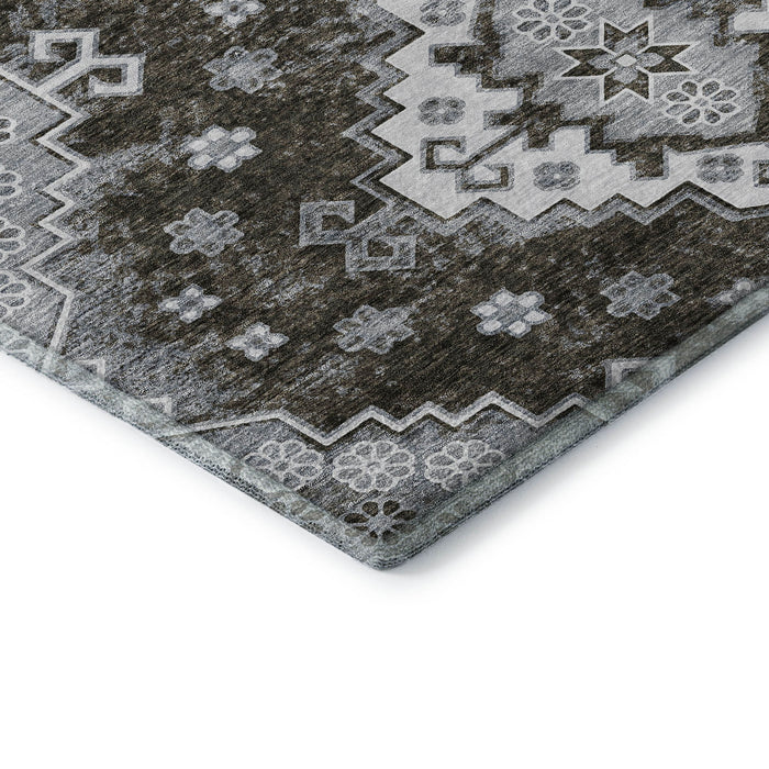 10' X 14' Medallion Washable Area Rug With UV Protection (667372) - Chocolate / Gray / Ivory