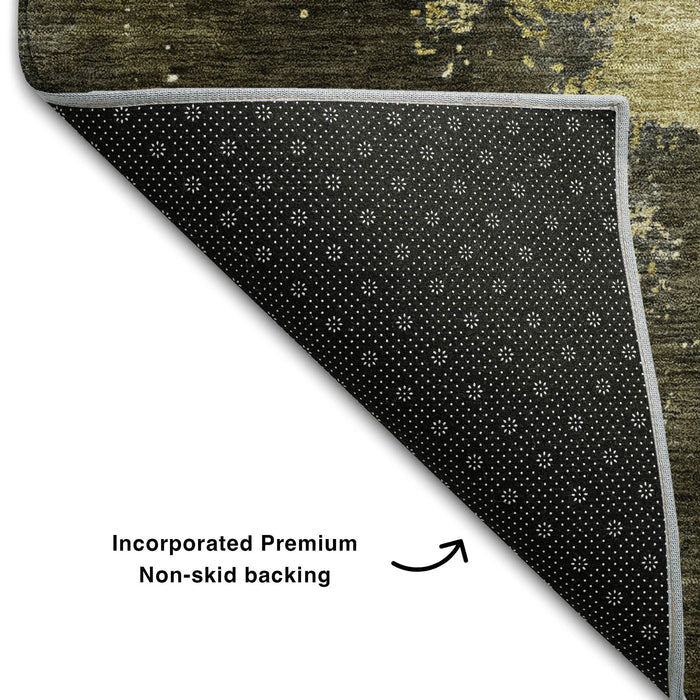10' X 14' Abstract Washable Area Rug With UV Protection (683614) - Brown / Gold / Silver