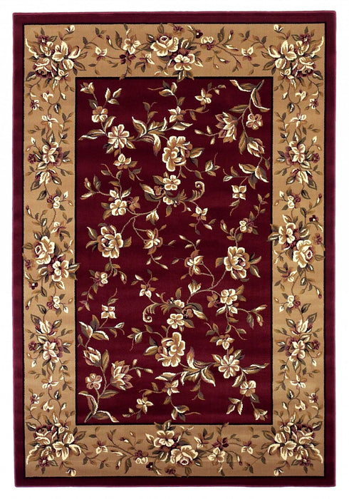 8' x 11' Machine Woven Floral Traditional Indoor Area Rug - Red Beige
