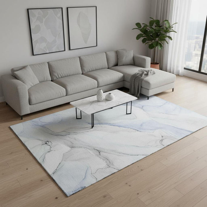 8' X 10' Abstract Washable Area Rug With UV Protection (647132) - Blue / Ivory
