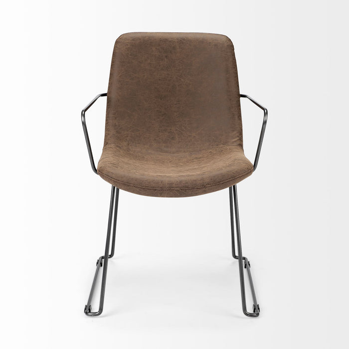 Upholstered Faux Leather Dining Room Arm Chair - Brown