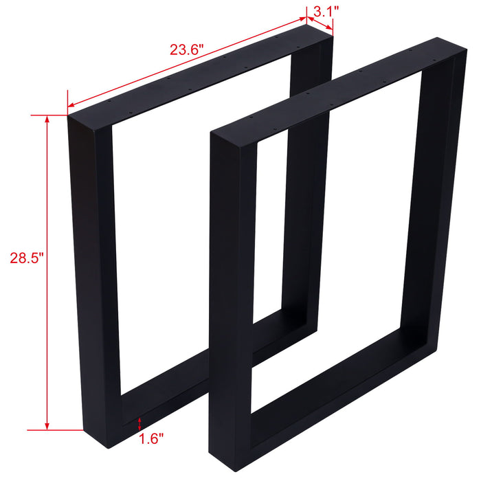 Pair of heavy-duty steel square table legs by Giga, wide metal desk legs suitable for dining, coffee tables, and desks.