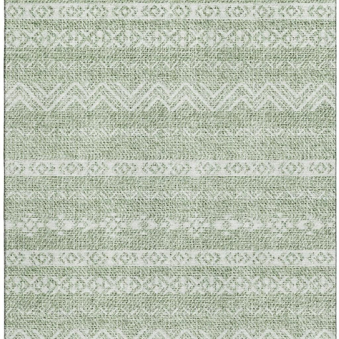 9' X 12' Southwestern Washable Area Rug With UV Protection - Artichoke Green And Ivory