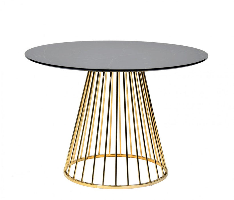 43" Rounded Stainless Steel Pedestal Base Dining Table - Black / Gold