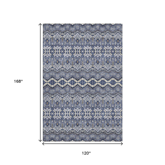 10' X 14' Moroccan Washable Area Rug With UV Protection (672266) - Denim Blue / Silver