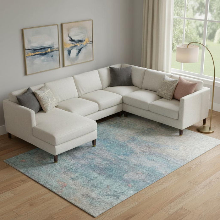 10' X 14' Abstract Washable Area Rug With UV Protection (717785) - Aqua / Beige