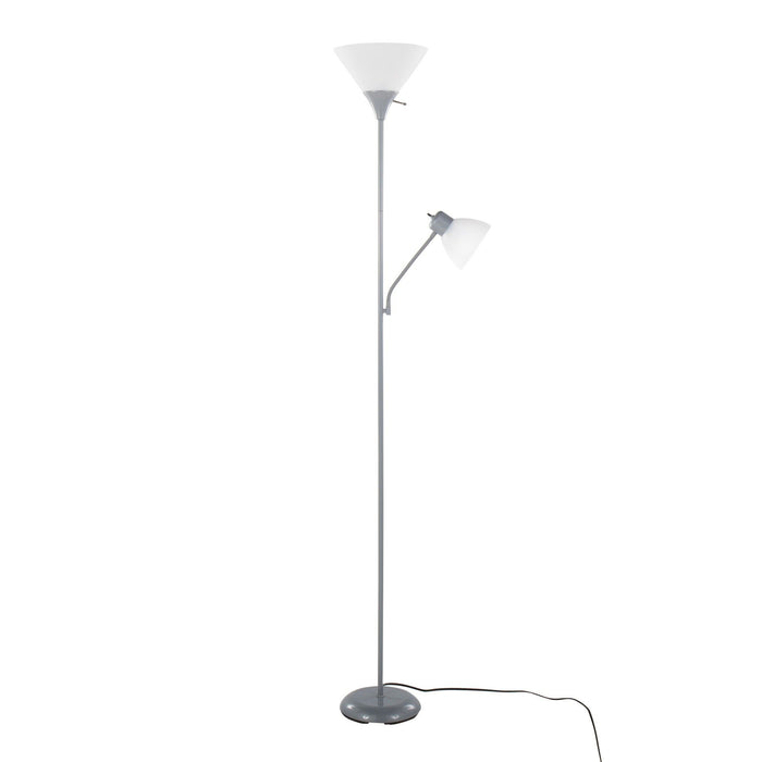 Dual - 72" Floor Lamp - Silver Metal And Frosted White Plastic Shades