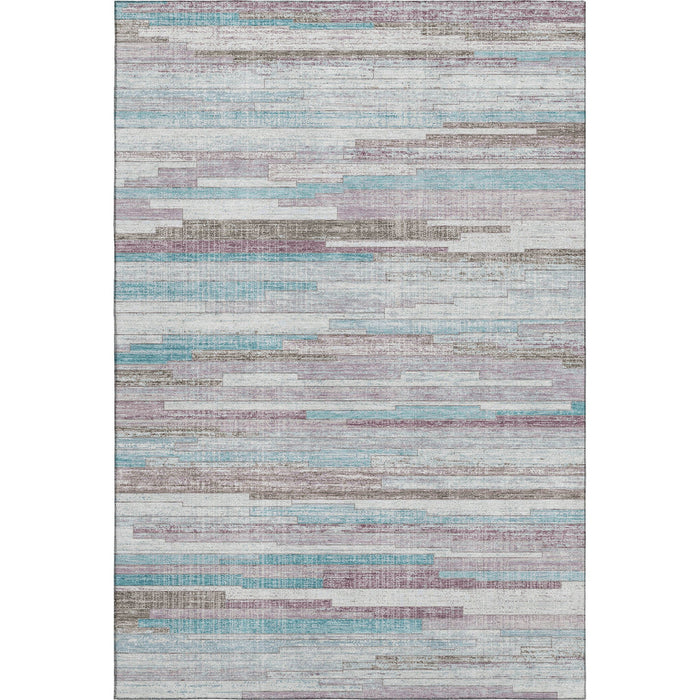10' X 14' Striped Washable Area Rug With UV Protection (710604) - Teal / Beige / Ivory