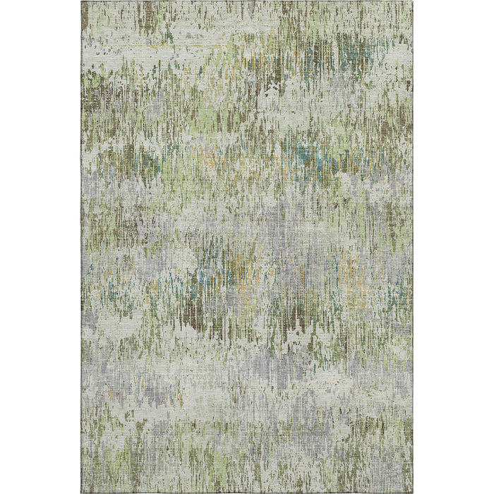 10' X 14' Striped Washable Area Rug With UV Protection (693306) - Artichoke Green / Ivory / Gray