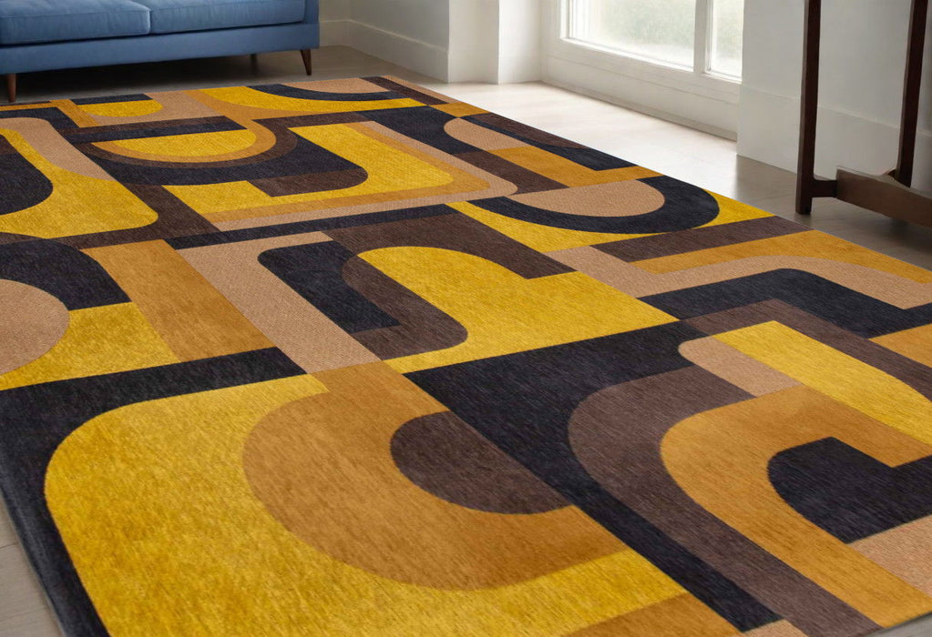 5' X 7' Geometric Washable Area Rug (551743) - Yellow / Black