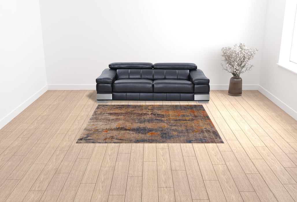 8' x 10' Abstract Power Loom Distressed Stain Resistant Area Rug - Gray Beige Blue And Yellow