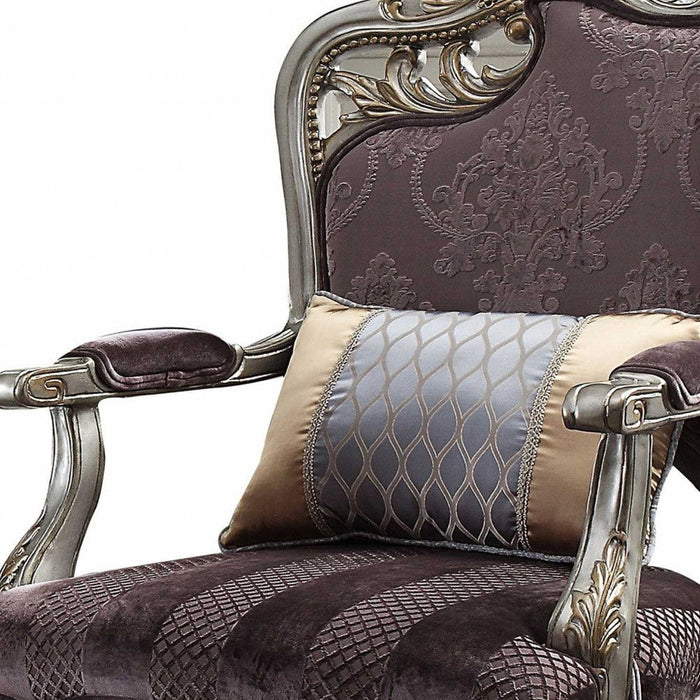 Velvet Floral Arm Chair And Toss Pillow - Black And Platinum