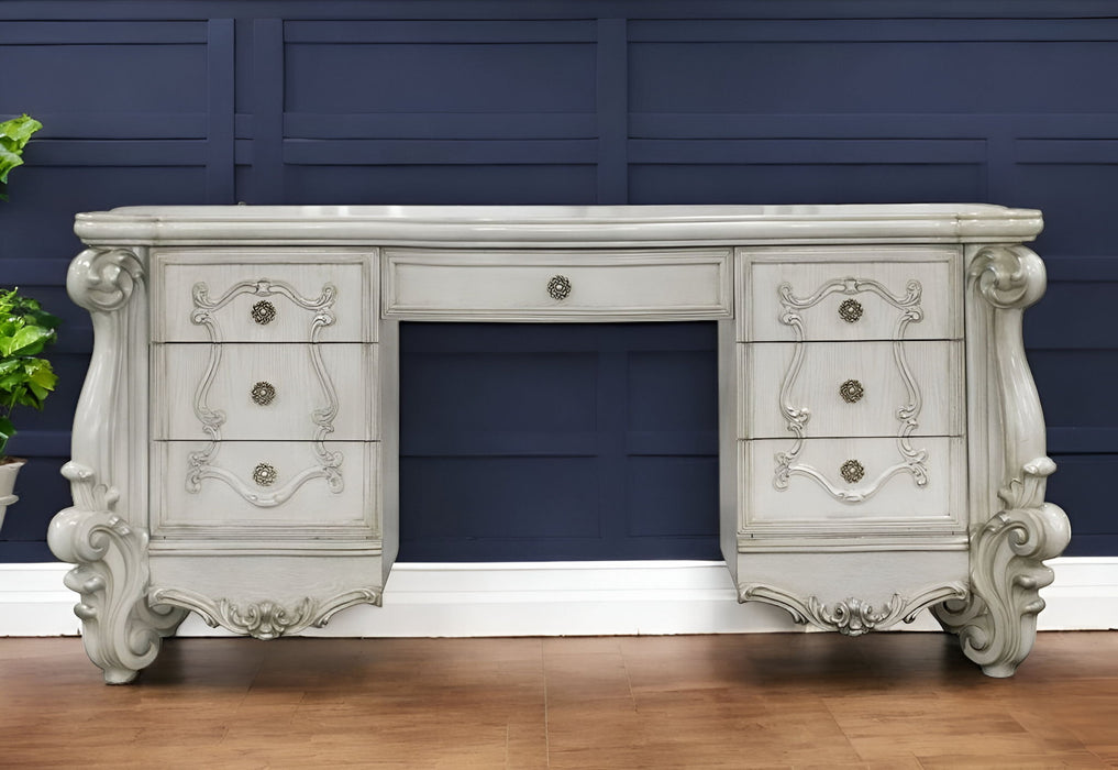 67" Wood Vanity Table With Seven Drawers - Antiqued White