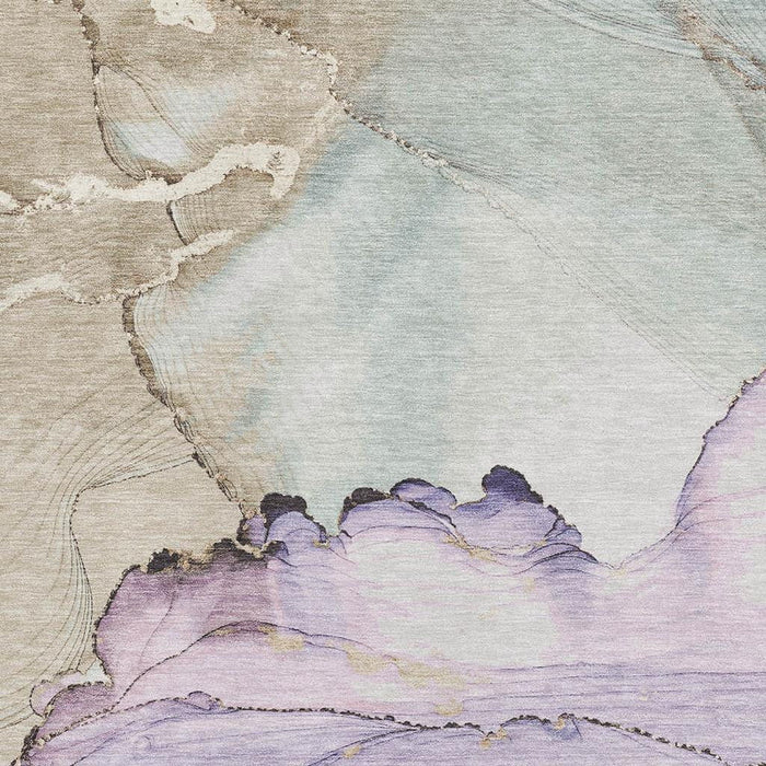 10' X 14' Abstract Washable Area Rug With UV Protection (701269) - Lavender / Beige / Ivory