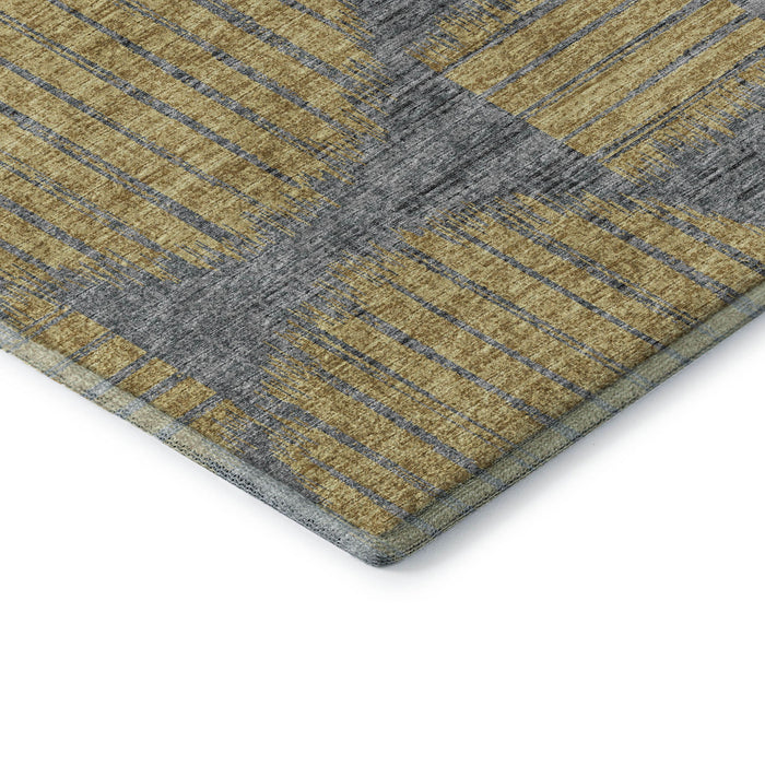 10' X 14' Geometric Distressed Washable Area Rug With UV Protection (645049) - Gold / Gray