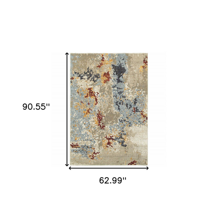 5' x 7' Abstract Power Loom Modern Area Rug - Beige And Blue