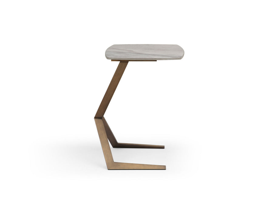 Ceramic Faux Marble Steel End Table - White / Bronze