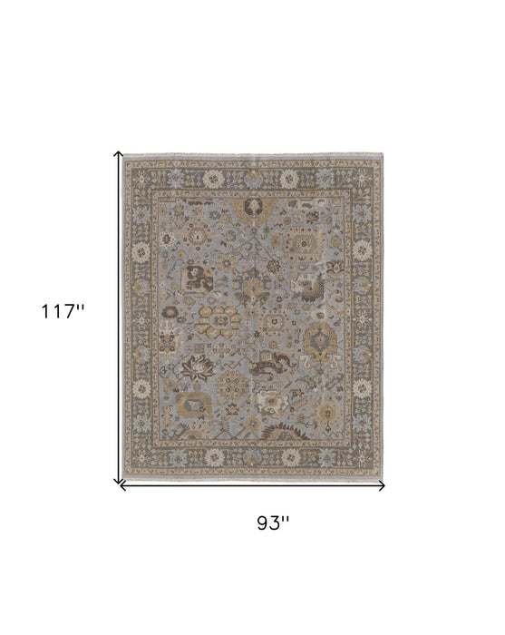 8' x 10' Wool Oriental Hand Knotted Area Rug With Fringe - Gray And Brown