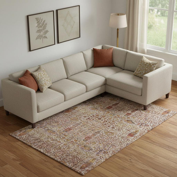 10' X 14' Floral Vines Washable Area Rug With UV Protection (716629) - Terra Cotta / Beige