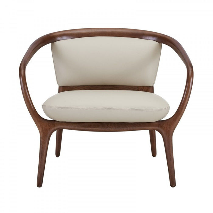 Faux Leather And Walnut Solid Color Lounge Chair - Beige