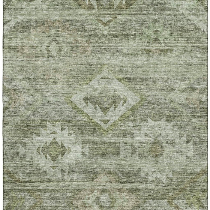 10' X 14' Southwestern Washable Area Rug With UV Protection - Olive Green And Ivory