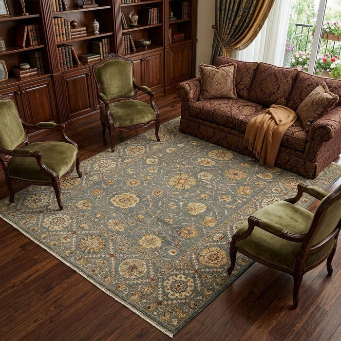 9' X 13' Wool Oriental Hand Knotted Area Rug (744098) - Blue / Gold / Red