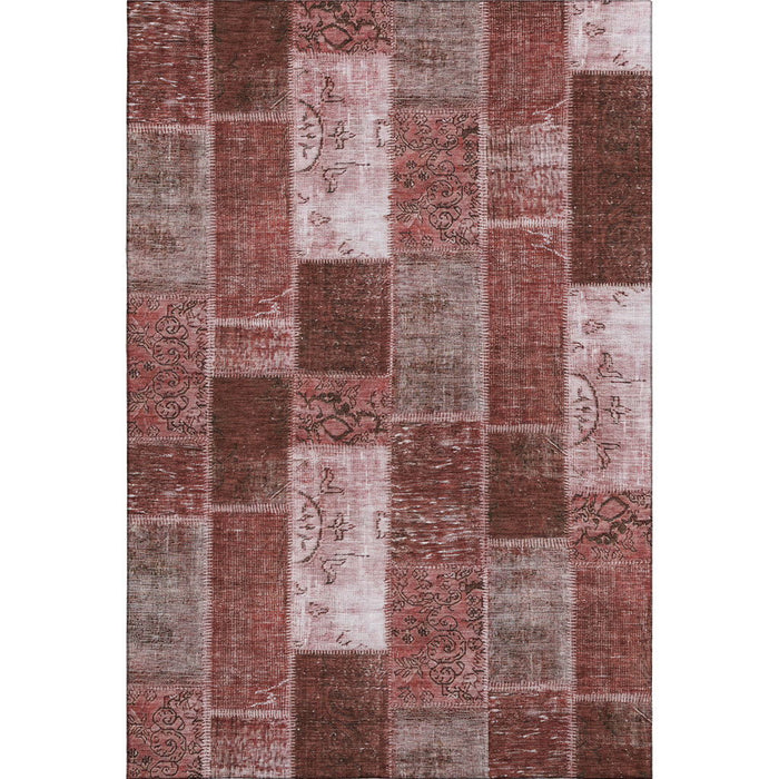 10' X 14' Patchwork Washable Area Rug With UV Protection (652923) - Burgundy / Ivory