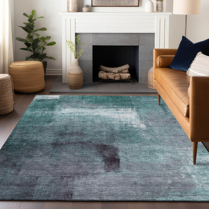 10' X 14' Abstract Washable Area Rug With UV Protection - Teal And Purple