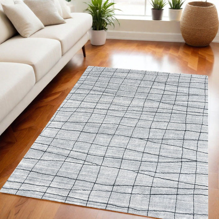 5' x 8' Wool Abstract Geometric Hand Loomed Area Rug - Gray And Black