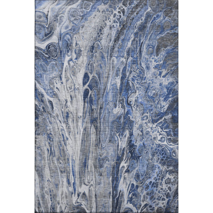 5' X 8' Abstract Washable Area Rug With UV Protection (650928) - Blue / Gray / Ivory