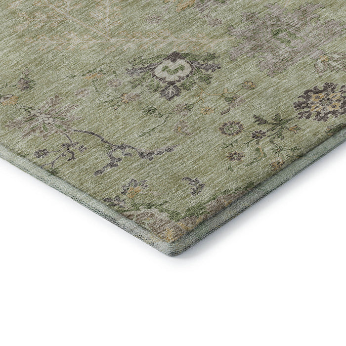 10' X 14' Floral Washable Area Rug With UV Protection (687029) - Artichoke Green / Gold / Beige