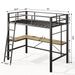 Black Giga twin metal loft bed with L-shaped desk, safety guard, ladder, and built-in charging station, no box spring needed.