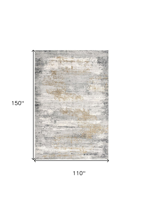 9' x 12' Abstract Washable Non Skid Area Rug - Gold Gray And Ivory
