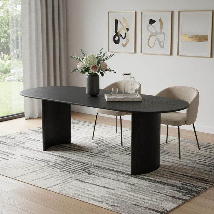 79" Solid Wood Double Pedestal Base Oval Dining Table - Black